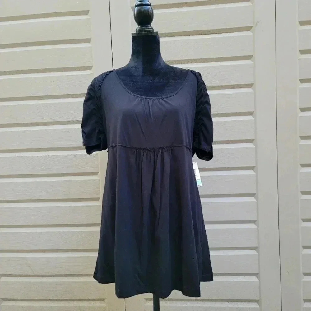 NWOT Duo Maternity Shirt T-Shirt Top Rutched Short Sleeve Black Maternity Tie XL